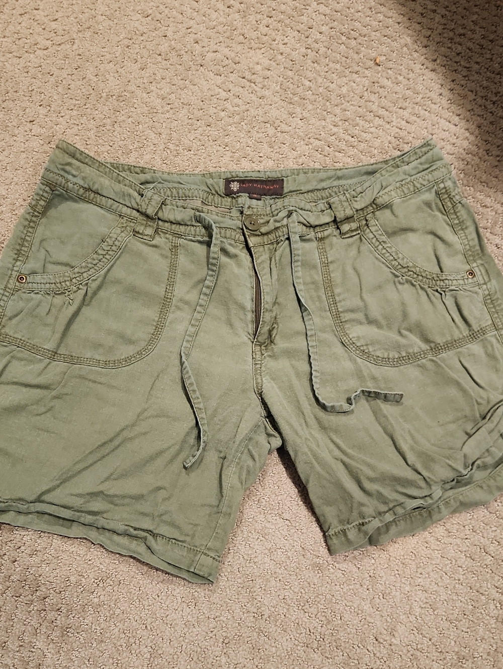 Lady Hathaway women's shorts olive green utility style Linen Blend Sz 12